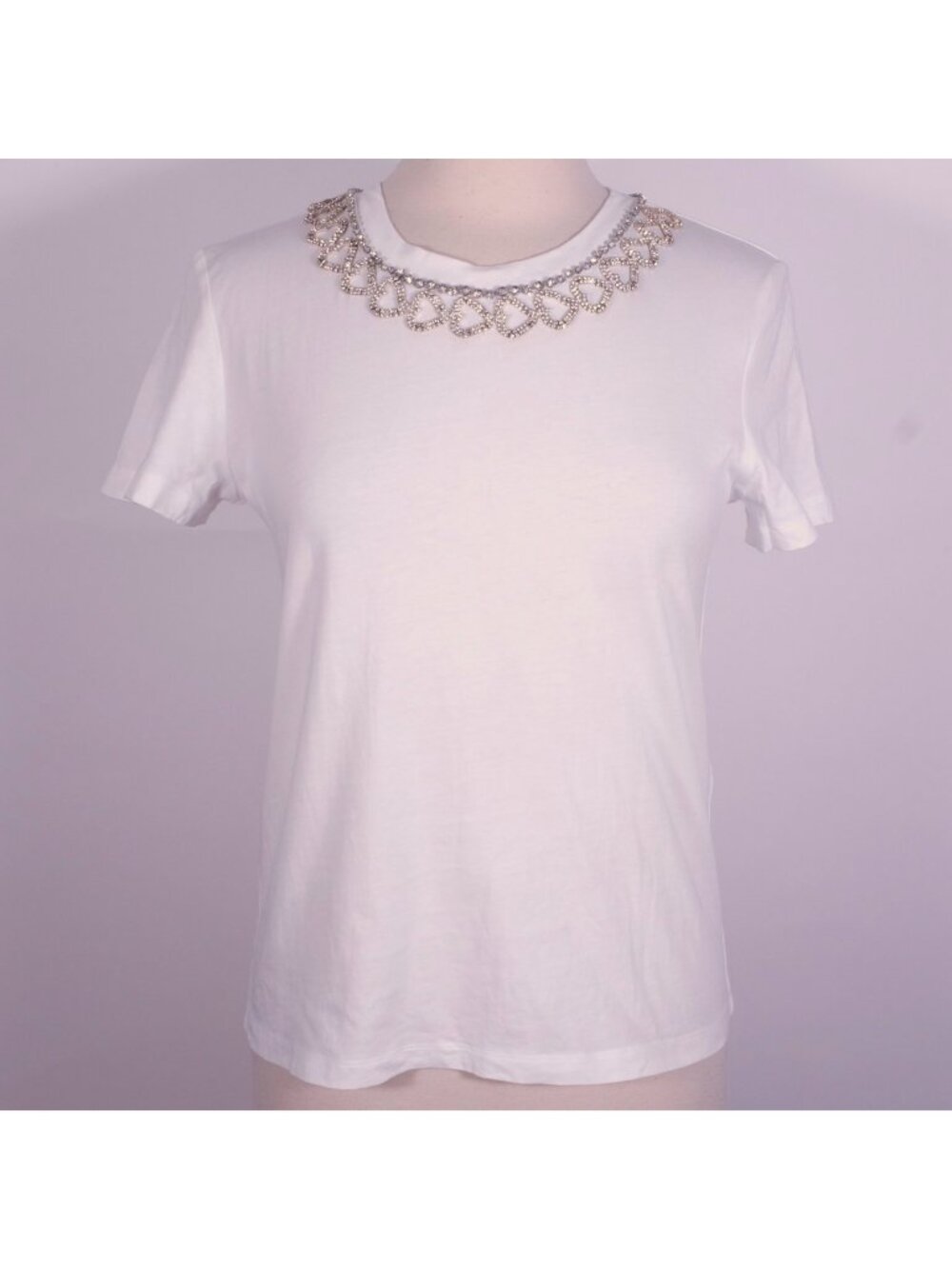 MAJE T shirt top 1 / Small white crystal rhinestone necklace collar embellished